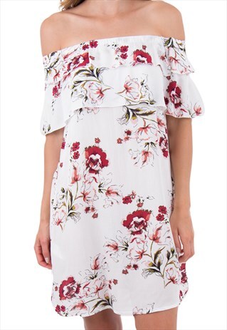 FLORAL PRINT OFF SHOULDER A-LINE MINI SHIFT DRESS