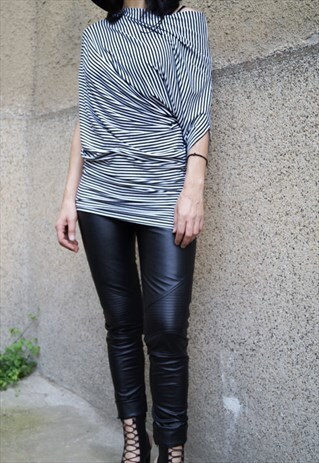 LOOSE STRIPE BLOUSE TOP OVERSIZED CASUAL TUNIC F1612