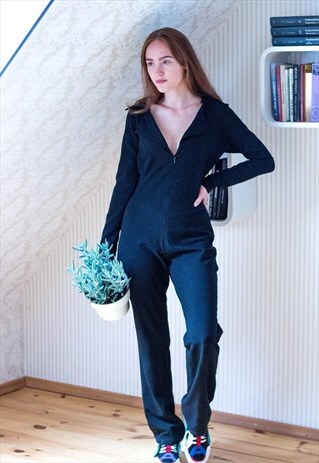 BLACK LONG SLEEVE CLASSIC FLARE JUMPSUIT