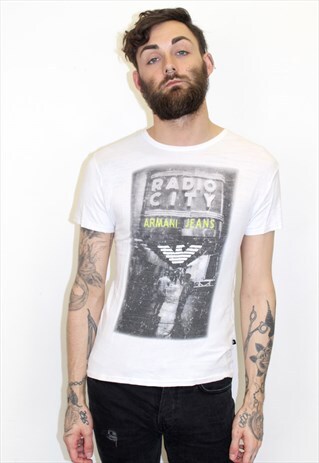 90S VINTAGE EMPORIO ARMANI GRUNGE PRINTED RADIO CITY T-SHIRT