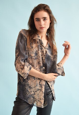 90'S RETRO FESTIVAL SHEER FLORAL PRINT OVERSIZED BLOUSE TOP