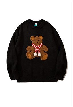 Miillow Bear print casual loose knit sweater