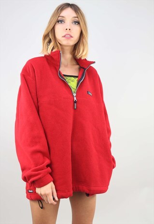 VINTAGE OVERSIZED 1/4 ZIP RED FESTIVAL FLEECE