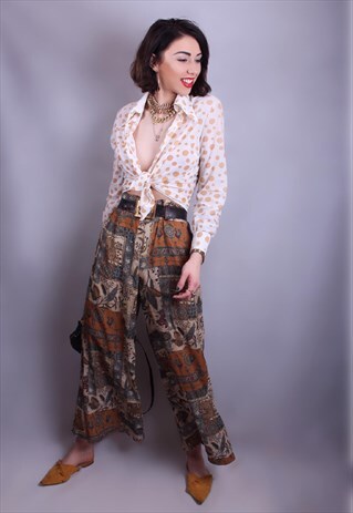 PRINTED WIDE LEG TROUSERS