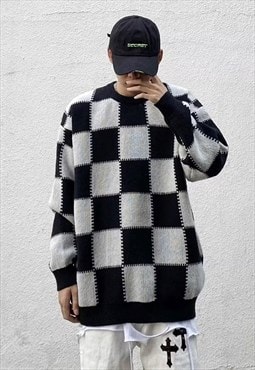 Chequerboard sweater SKA check retro Vans jumper in black