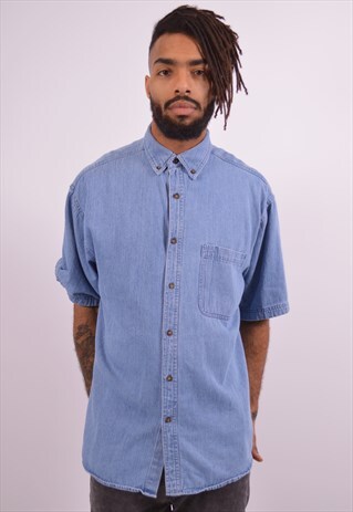 MENS VINTAGE DENIM SHIRT LARGE BLUE 90S
