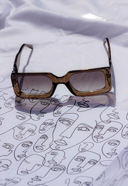 Transparent Grey Monogram Sided Rectangle Narrow Sunglasses