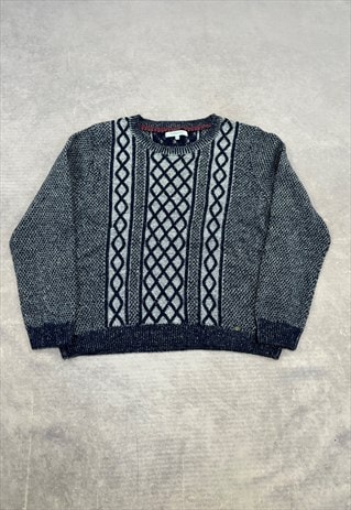 VINTAGE KNITTED JUMPER ABSTRACT 3D PATTERNED GRANDAD SWEATER