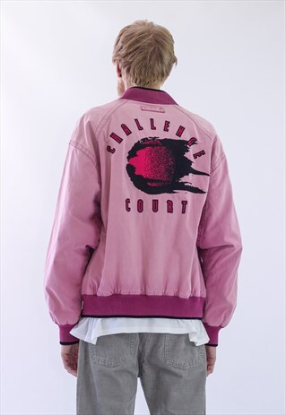 RARE 90S VINTAGE MENS CHALLENGE COURT BIG LOGO BOMBER JACKET