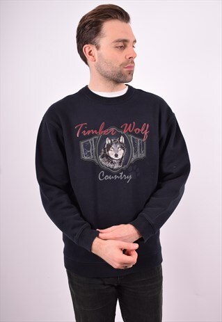 MENS VINTAGE SWEATSHIRT JUMPER SMALL BLACK 90'S