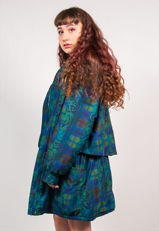 VINTAGE 90'S GREEN ABSTRACT PRINT OVERSIZED PARKA COAT