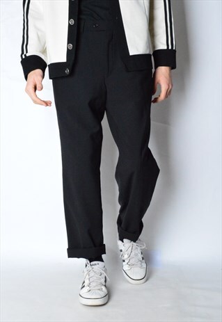 VINTAGE 90S BLACK MINIMALIST WOOL BLEND PANTS