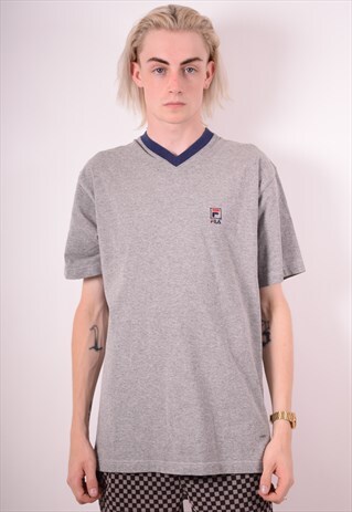 FILA MENS VINTAGE T-SHIRT TOP LARGE GREY 90S