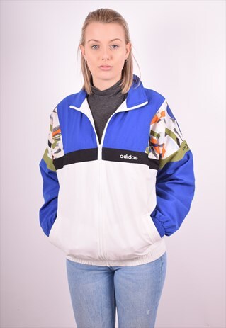 ADIDAS WOMENS VINTAGE TRACKSUIT TOP JACKET LARGE BLUE 90S
