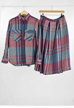 80s Vintage Tailoring Jacket Skirt Suit Co-ord Wool Purple