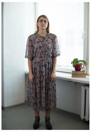 VINTAGE 80'S GREY PATTERNED BLOUSE AND SKIRT CO-ORDINATE
