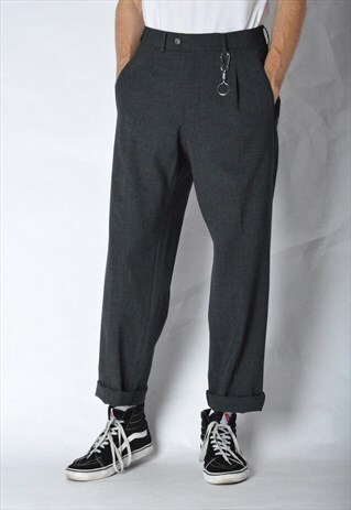 VINTAGE 90S GREY MINIMALIST WOOL BLEND PANTS