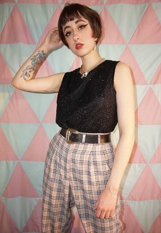 VINTAGE 90S BLACK BEADED SQUIGGLE PATTERN PARTY TOP