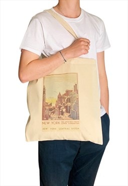 New York Manhattan Tote Bag Vintage Travel Poster Art