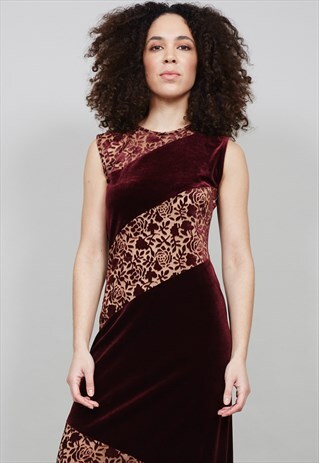 VINTAGE 1970'S VELVET BODYCON MAXI BIBA DRESS