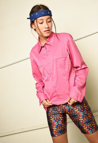 Y2K RETRO MINIMALIST SHIMMER THIN JACKET SHIRT IN PINK