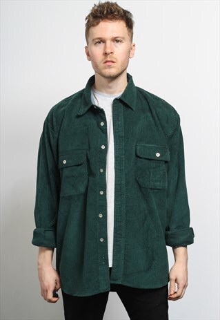 VINTAGE CORDUROY CORD SHIRT GREEN