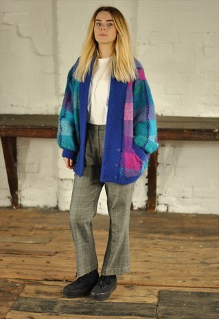VINTAGE 80S PATTERNED OVERSIZED COATIGAN CARDIGAN