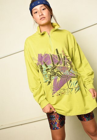 90S RETRO SKIING PRINT OVERSIZED THIN SWEATSHIRT JUMPER
