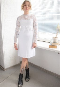 Vintage 70's White Lace Top Long Sleeved Wedding Dress