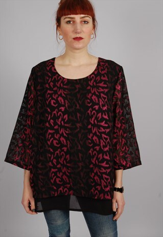 VINTAGE 80'S SEMI SHEER PINK LEOPARD BLOUSE