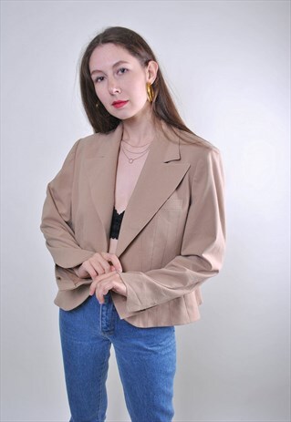 90S WOMEN BUTTONS COCKTAIL BEIGE BLAZER, SIZE L