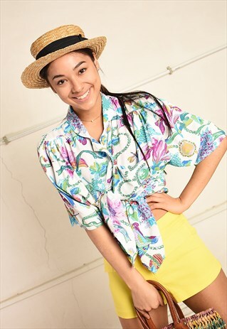 90'S RETRO FLORAL FESTIVAL PARIS CHIC BLOUSE TOP