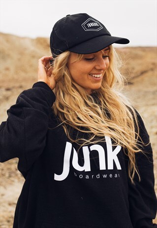 PULLOVER HOODIE IN BLACK VELVET JUNK BOARDWEAR GRAPHIC PRINT