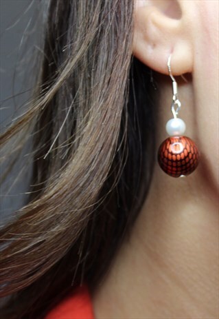 RED SNAKE SKIN PRINT EARRINGS 925 STERLING SILVER