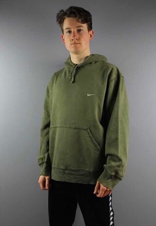 VINTAGE NIKE HOODIE IN GREEN WITH EMBROIDERED LOGO.