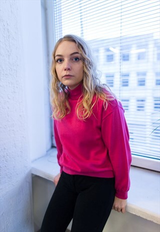 VINTAGE 80'S HOT PINK HIGH COLLAR JUMPER