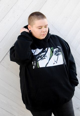 UNISEX ECO FRIENDLY BLACK HOODIE ANIME PRINT