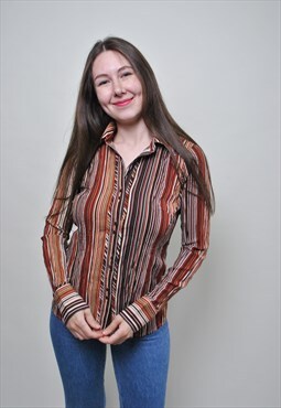 90s striped blouse, casual button up shirt