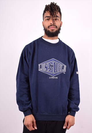 LONSDALE MENS VINTAGE SWEATSHIRT JUMPER LARGE BLUE 90'S