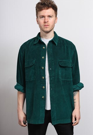 VINTAGE CORDUROY CORD SHIRT GREEN