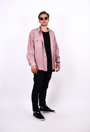 VINTAGE 90S PASTEL PINK MINIMALIST LONG SLEEVE SILK SHIRT