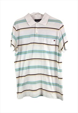 Vintage Quiksilver y2k Stripped Polo Shirt in White L