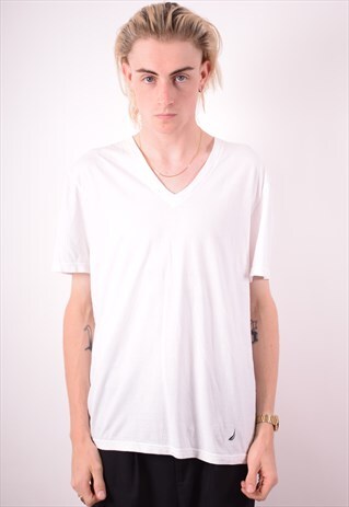 NAUTICA MENS VINTAGE T-SHIRT TOP LARGE WHITE 90S