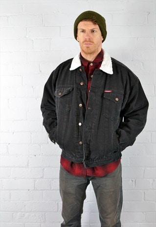 VINTAGE WRANGLER BLACK SHERPA DENIM JACKET
