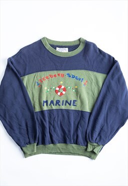 '90s Iceberg Sport Blue Green Embroidered Sweatshirt - B1874
