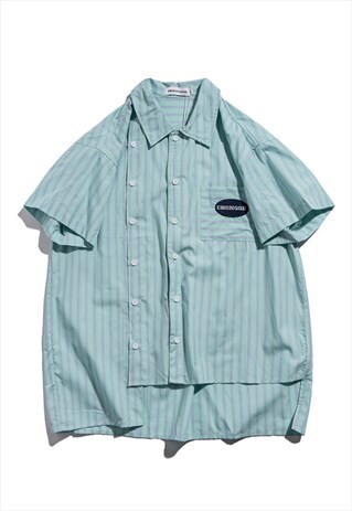 VERTICAL STRIPES IRREGULAR HEM SHIRT