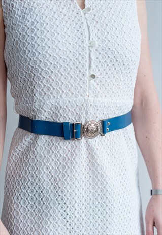 VINTAGE 70S BLUE WAIST BELT WITH METALLIC DETAIL
