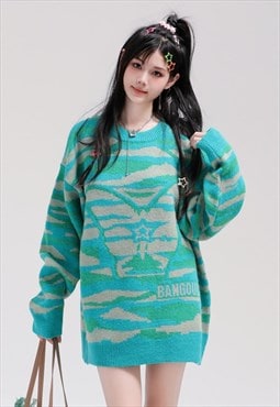 Butterfly sweater knitted stripe jumper abstract top green
