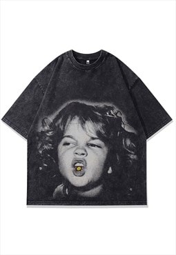 Punk kid t-shirt retro emoji tee grunge raver top in grey