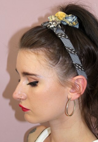 90S GREY CUSTOMISED BOW METALLIC GREY HEADBAND FESTIVAL